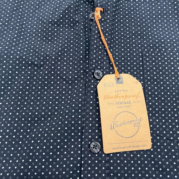 Weatherproof Vintage Navy Blue Button Down Short-sleeve Mens Shirt Size L NWT - Picture 3 of 5